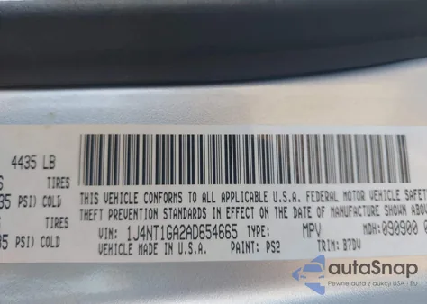 2010 Jeep Patriot Sport из США, поврежденный, VIN 1J4NT1GA2AD654665